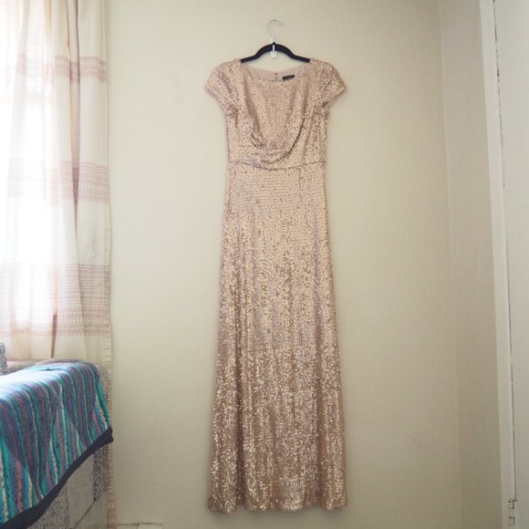 Adrianna Papell Sequin Bateau Maxi Dress sz US 2 - Picture 3 of 8